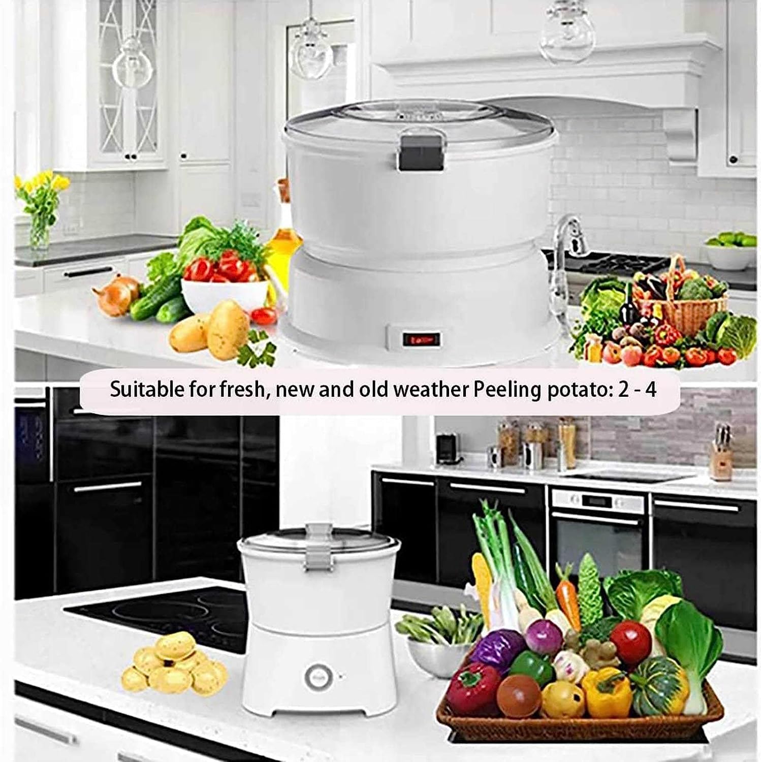 TINTAG Potato Peeler,Potato Peeling Machine,Fully Automatic Salad Rotator,One-Touch Start,Load-Bearing 1KG Potato Electric Peeling Machine,Peeling Tool for Kitchen,Home and Commercial