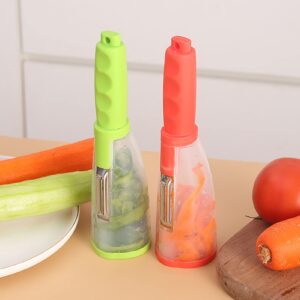 Vegetable Peeler with Container, Stainless Steel Multi-function Storage Type Peeling Knife Potato Peeler with Non-slip Comfortable Handle for Kitchen, Household Tool, Fruit, Salad(Green)