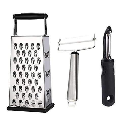 Baiwm Kitchen Multi-Purpose Four-Sided Planer Set, Household Stainless Steel Cheese, Peeling Fruits and Vegetables, Potato Planer, Black Melon Planer, Cooking Tool Accessories