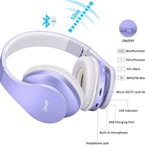 ZIHNIC Bluetooth Headphones Over-Ear, Foldable Wireless and Wired Stereo Headset Micro SD/TF, FM for Cell Phone,PC,Soft Earmuffs &Light Weight for Prolonged Wearing (Purple)