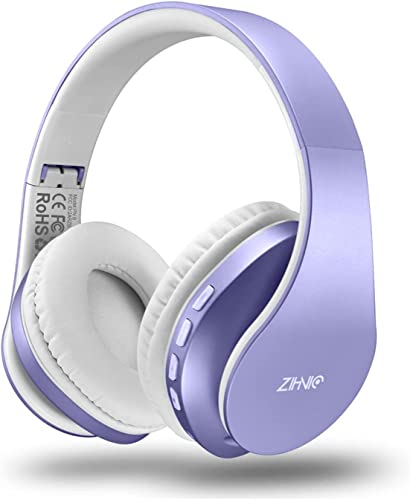 ZIHNIC Bluetooth Headphones Over-Ear, Foldable Wireless and Wired Stereo Headset Micro SD/TF, FM for Cell Phone,PC,Soft Earmuffs &Light Weight for Prolonged Wearing (Purple)