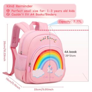 MUSEVOS Rainbow Toddler Backpack for Kids 1-3, Mini Toddler Backpack Boys 2-3 Year Old Girls, Small Neoprene Preschool Backpack for Kids with Anti-lost Safety Leash for Daycare Outdoor