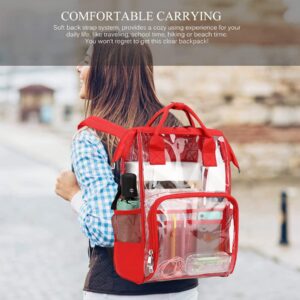 Yusudan Heavy Duty Clear Backpack for Men Women, School Bag Bookbag PVC Plastic Transparent Backpacks for Boys Girls (Red)