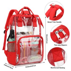 Yusudan Heavy Duty Clear Backpack for Men Women, School Bag Bookbag PVC Plastic Transparent Backpacks for Boys Girls (Red)