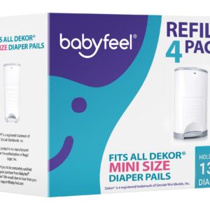 Babyfeel Refills Compatible with DEKOR MINI Diaper Pails | 4 Pack | Exclusive 20% Extra Thickness | Diaper Pail Refills with Powerful Odor Elimination | Powder Scent | Holds up to 1320 Diapers