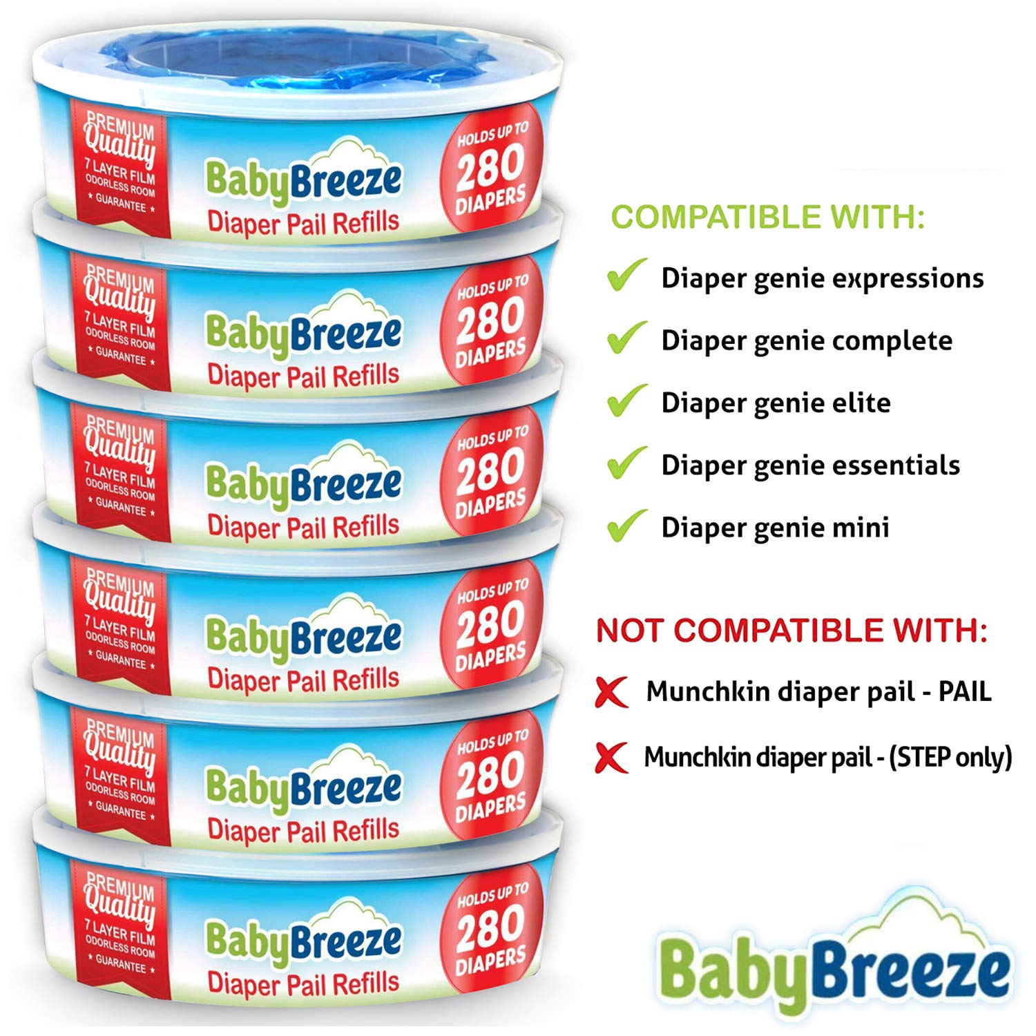 Diaper Pail Refill Bags Compatible with Playtex Diaper Genie- 1680 Count (2 Sets of 3 Pack) – By BabyBreeze