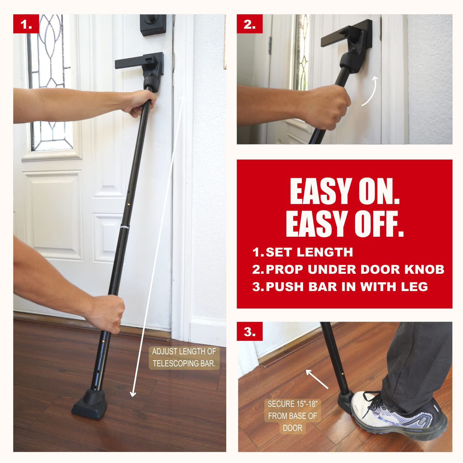 SECURITYMAN 2-in-1 Door Security Bar & Sliding Door Security Bar - Door Jammer Constructed of High Grade Iron - Black Door Stoppers Security Bar