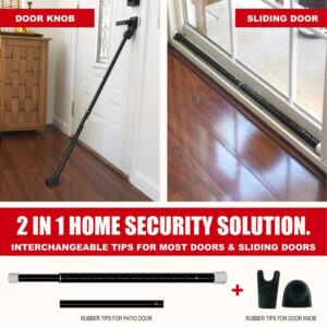 SECURITYMAN 2-in-1 Door Security Bar & Sliding Door Security Bar - Door Jammer Constructed of High Grade Iron - Black Door Stoppers Security Bar