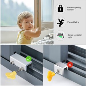 Window Locks, 4 Sets Sliding Security Window Lock with Key for Vertical & Horizontal Sliding Windows & Sliding Doors, Adjustable Window Locks Security Window Stoppers for Patio Bedroom Home and Office