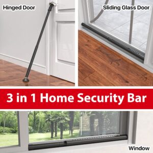 Door Security Bar, 3-in-1 Security Door Stoppers for Sliding Patio, Adjustable Front Door & Window Barricade Security Stick for Home Security, Door Lock Bar from Inside for Apartment