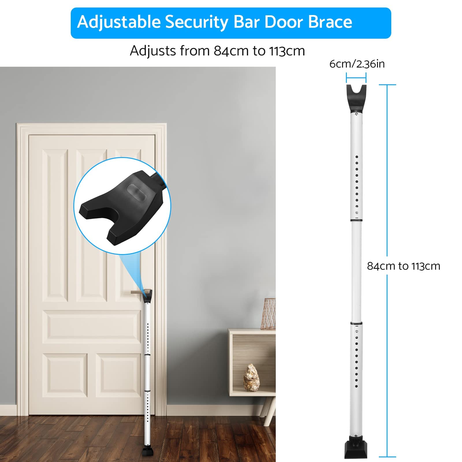 eSynic Door Security Bar, 3 in 1 Sliding Door Security Bar Adjustable Door Stoppers Security Bar Portable Non Slip Door Jammer Security Bar Door Stopper for Windows French Doors Patio Sliders