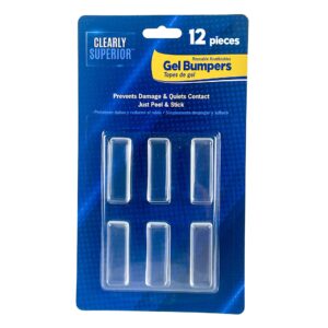 12-Pack Clearly Superior Gel Bumpers. Small Rectangle 1.5" x .5" Protects Surfaces & Quiets Contact. Use on Furniture, Doors, Cabinets, Walls & Appliances. Self Adhesive, Just Press to Apply