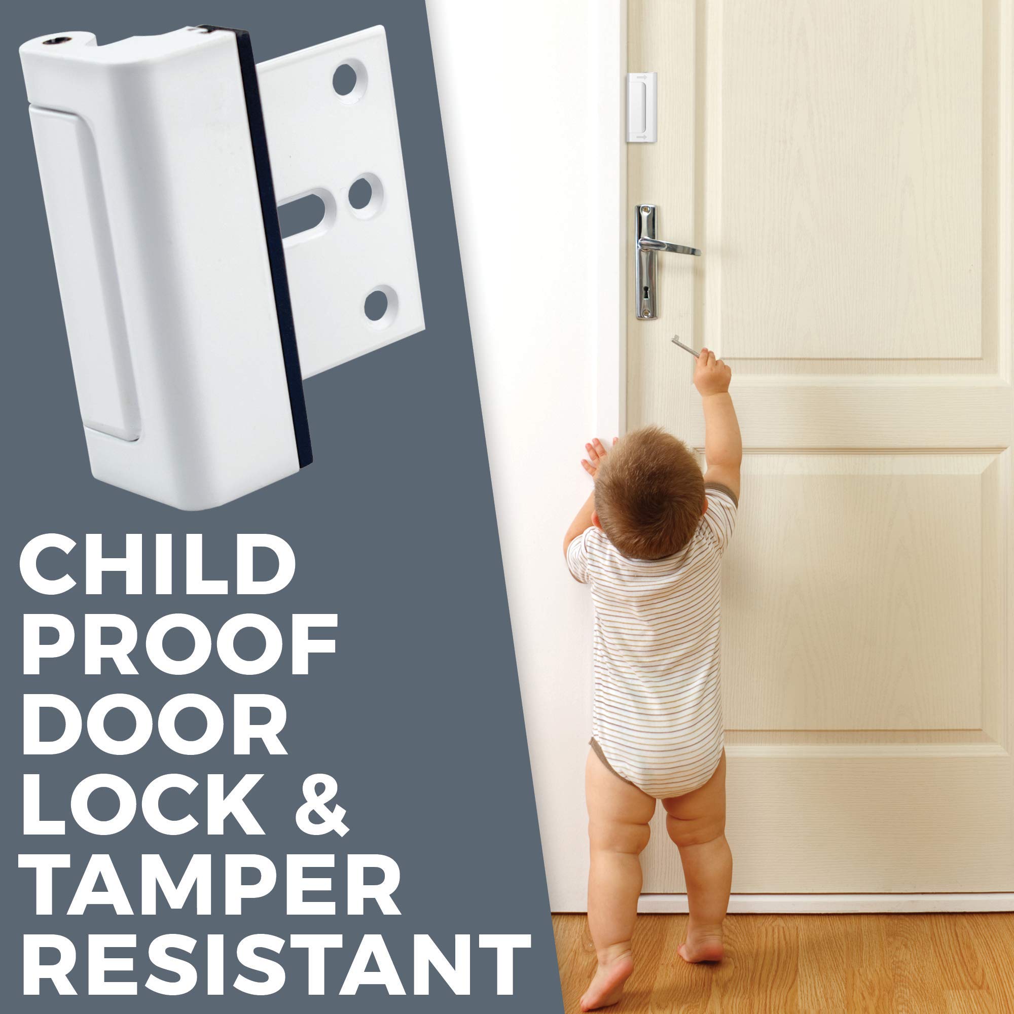 Door Lock for Home Security (2-Pack) - Easy to Install Door Latch Device, Aluminum Construction| Child Proof & Tamper Resistant, White Door Locks