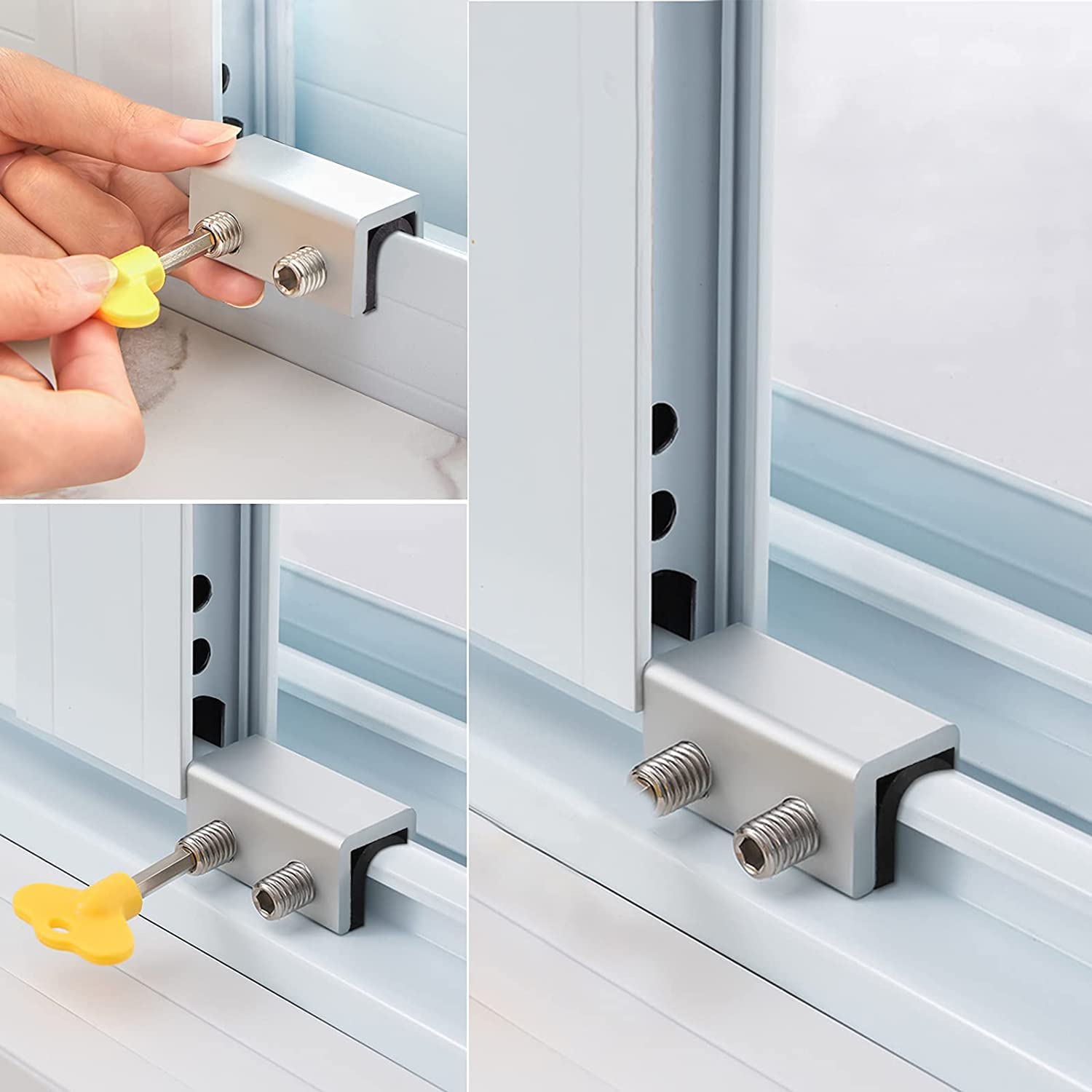 Window Locks, 4 Sets Premium Sliding Window Locks Security Up and Down Window, Vinyl Double window locks for Childproof Home Safety, Adjustable Vertical Horizontal Sliding Door Windows Lock Stopper