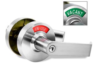 vizilok privacy indicator lock and lever c3fk, large in-use or vacant indicator, durable ansi grade2 comp, perfect for public restrooms including restaurants, hospitals, medical offices. satin chrome
