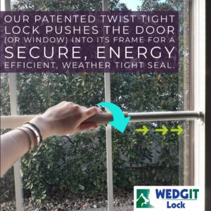 Wedgit Maxi Twist Tight Large Size Sliding Door Security Bar Extends 25 to 42”, Sliding Door Lock Bar to Keep Intruders from Getting in, Also Ideal for Sliding & Single Hung Windows, White