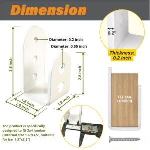 2x4 Door Barricade Bracket Heavy Duty Open bar Security Holder Bracket Security bar Door Stopper fits 2x4 Board Lumber Door Jammer and Tool Hanger for Your Home Barn Shed Garage (White-M2-Set 2)