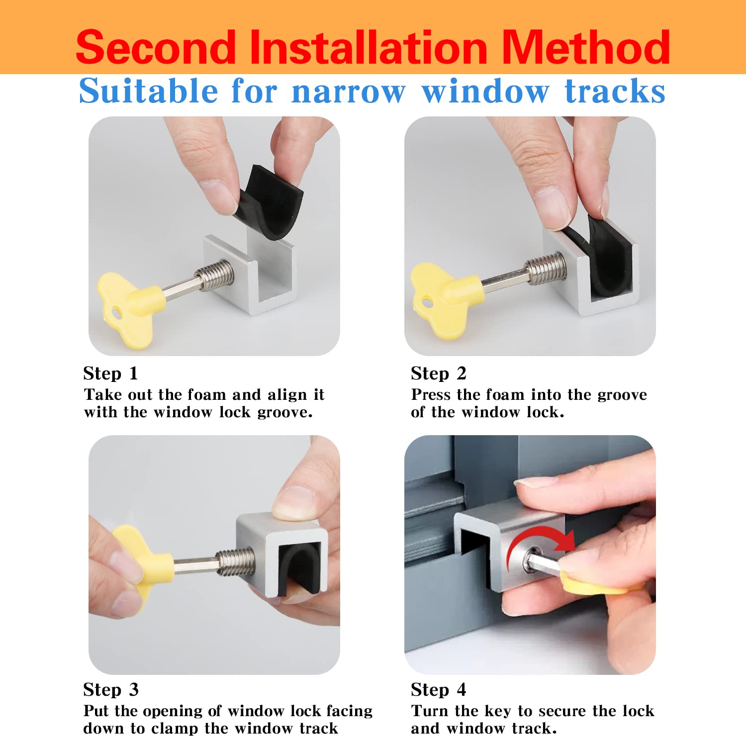 Tahikem 4 Sets Sliding Window Locks, Security Window Lock with Key, Aluminum Window Stoppers for Vertical & Horizontal Slide Door, Adjustable Security Locks, for Child Home Bedroom Double Hung Windows