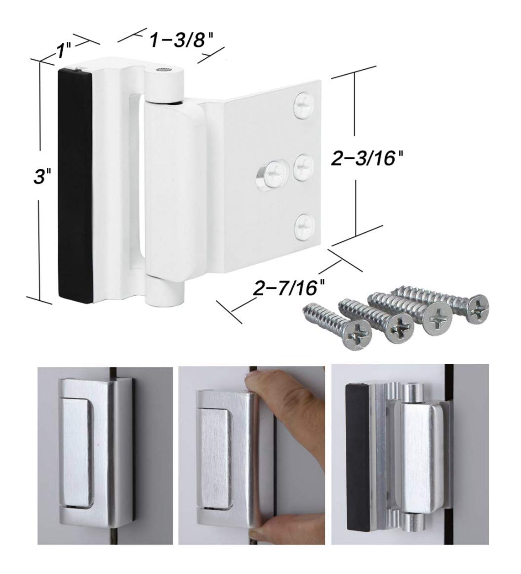 TOYFUL 2 Pack Door Reinforcement Locks with 8 Screws, Home Security Door Lock for Toddler, Childproof Door Lock Night Lock Withstand 800 Lbs White