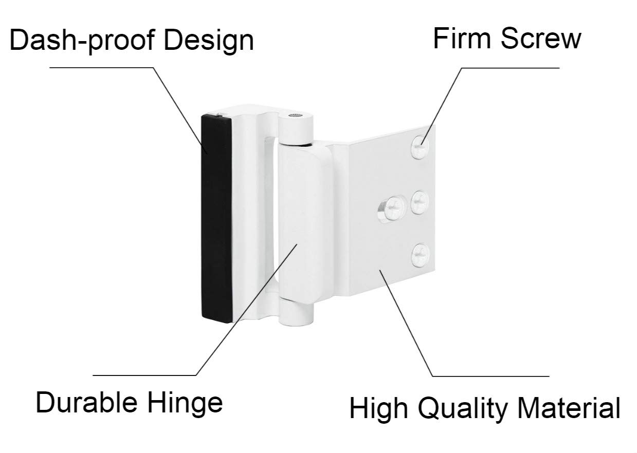 TOYFUL 2 Pack Door Reinforcement Locks with 8 Screws, Home Security Door Lock for Toddler, Childproof Door Lock Night Lock Withstand 800 Lbs White