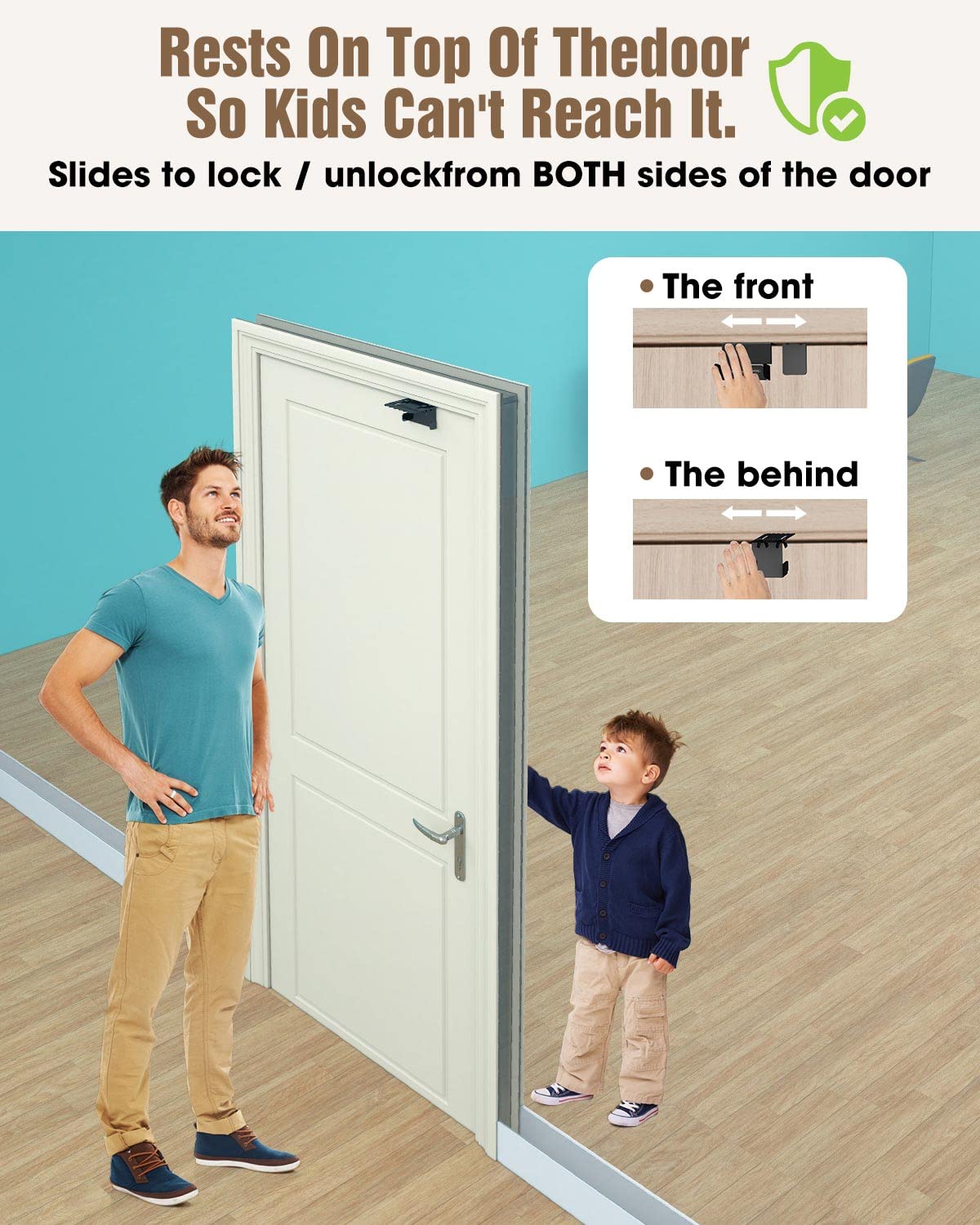 Door Locks for Kids Safety,Child Proof Interior/Exterior Door Lock of Top,Made of Durable Metal for Toddler,Perable from Both Sides,Prevent Pet or Baby from Entering Bedroom & Basement(Black,1 Pack)