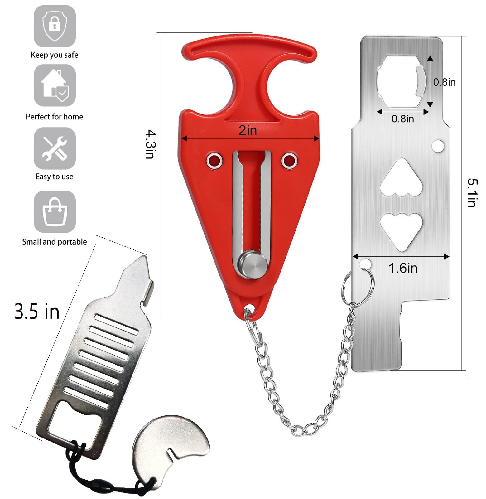 Portable Door Lock for Travel Door Lock Hotel Room Security Devices Apartment Jammer Additional Safety for Traveling Home College 2022 Upgrade (Red Combination)