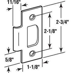 Prime-Line E 2284 Stainless Steel Standard T-strike Door Strike Plate, 2-1/8 In. Hole Spacing, Brass Plated (Single Pack)