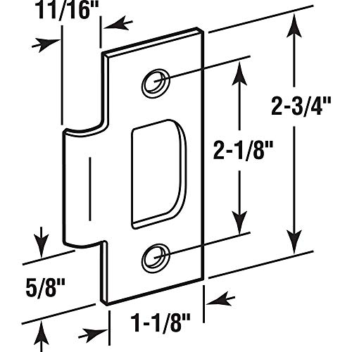 Prime-Line E 2284 Stainless Steel Standard T-strike Door Strike Plate, 2-1/8 In. Hole Spacing, Brass Plated (Single Pack)