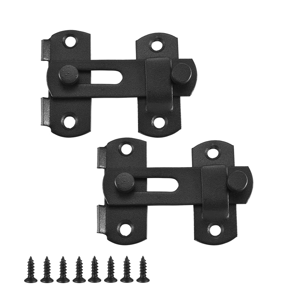 Lpraer 2 Pack 3 Inch Flip Latch Stainless Steel Gate Latches with Screws Bar Latch Safety Door Latch Bolt Lock for Gate Cabinet Fence Window (Black)