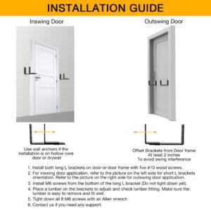 Adjustable Door Barricade Brackets (2pcs)-Drop Open Bar Holder for Security Door Reinforcement Steel U Bracket for outswing and inswing Doors or Gates