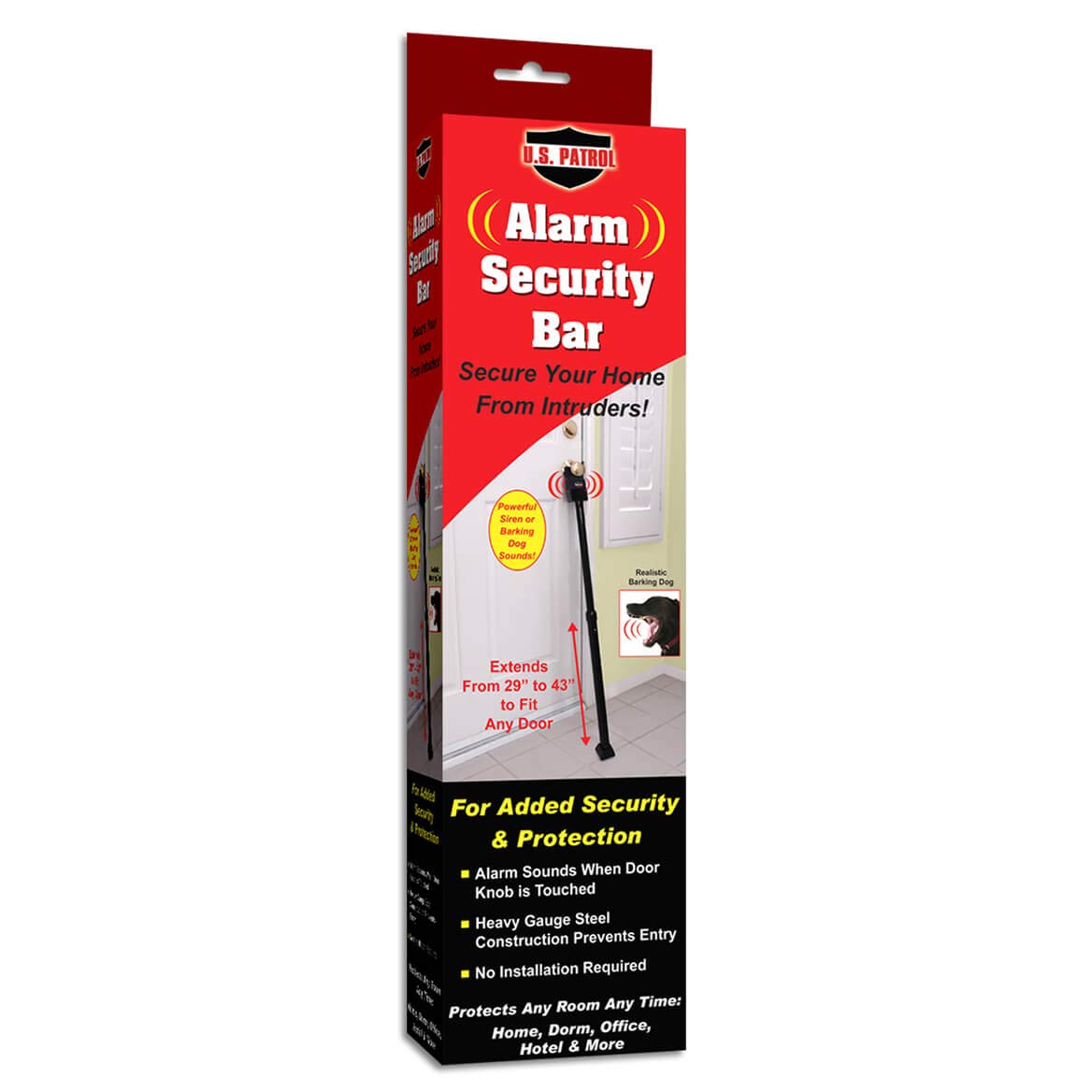 U.S. Patrol JB5322 Alarm Security Bar extends from 29" to 43"