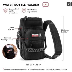 Wild Wolf Outfitters WWO Water Bottle Holder for 64oz Bottles Black - Insulated with 2 Pockets & Adjustable Strap - Carry, Protect and Insulate Your Flask - Military Grade Carrier