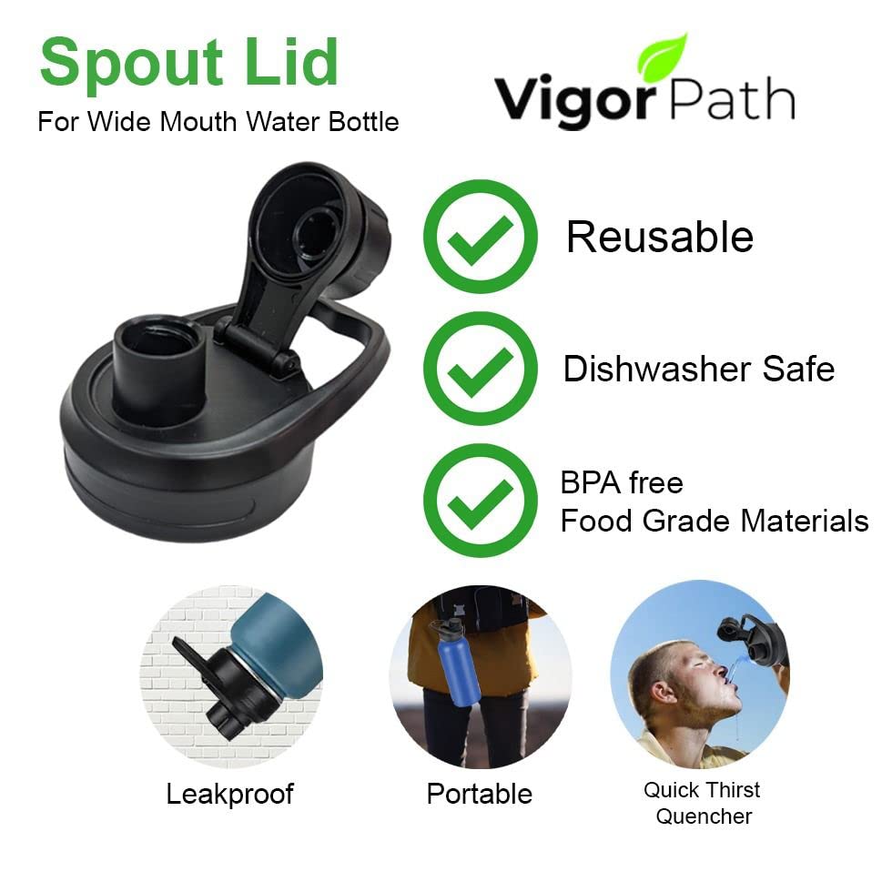 VIGOR PATH Spout Lids for Hydro Flask Wide Mouth Bottles (12oz-64oz) - BPA-Free Sports Cap Top Replacement Fits Most Wide Mouth Sports Water Bottles - (Set of 2)