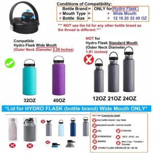Lid for Hydroflask, Spout lid for 32 oz 40 oz Wide Mouth Hydro Flask, Cap for Water Bottle Accessories, Hydro Chug Lid Replacement for Flask Wide Mouth Water Bottle, Black