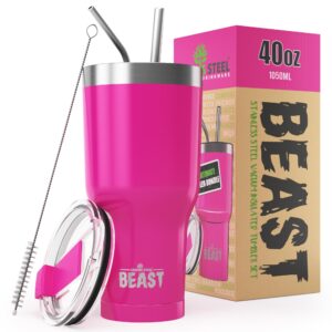 beast 40 oz tumbler stainless steel vacuum insulated coffee ice cup double wall travel flask (cupcake pink)