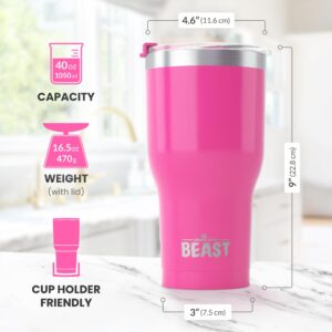 Beast 40 oz Tumbler Stainless Steel Vacuum Insulated Coffee Ice Cup Double Wall Travel Flask (Cupcake Pink)