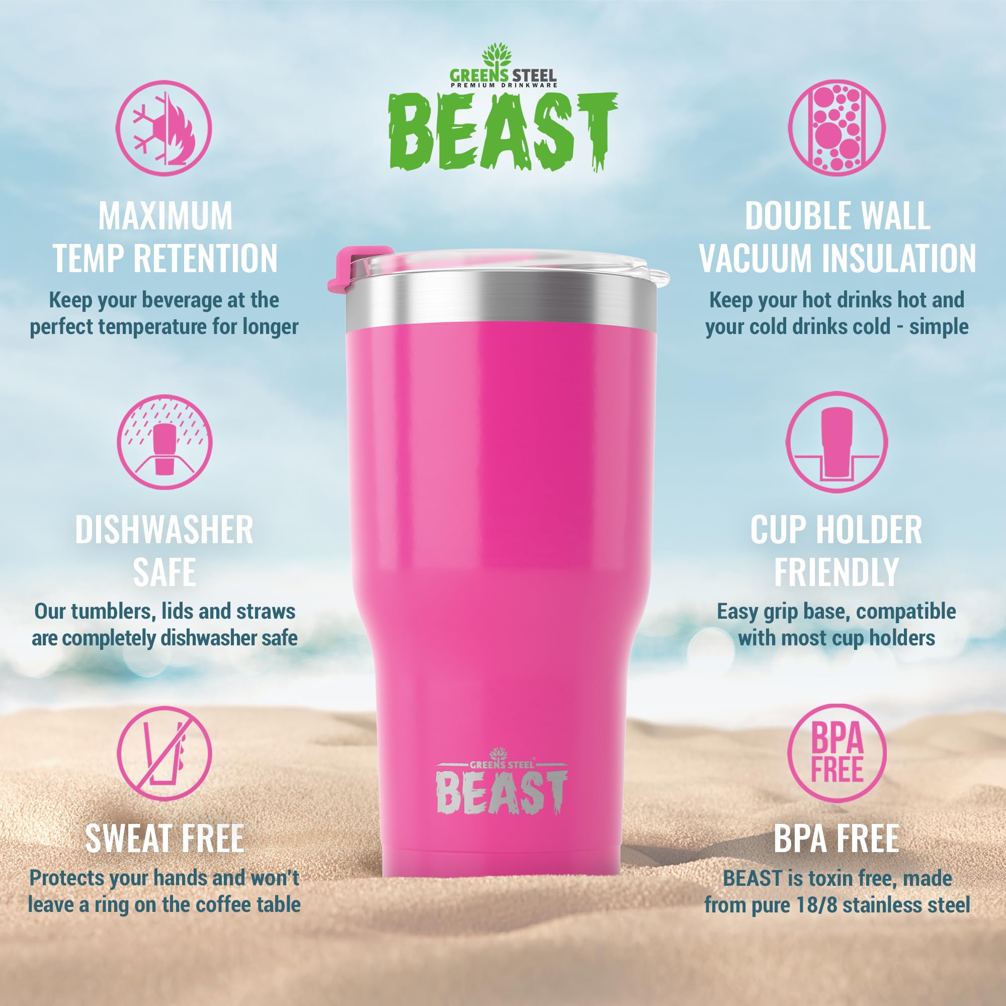 Beast 40 oz Tumbler Stainless Steel Vacuum Insulated Coffee Ice Cup Double Wall Travel Flask (Cupcake Pink)