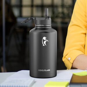 Straw Lid for 32oz, 40oz, 64oz, 87oz, 128oz Water Bottle, Insulated Flip Top Cap of 2.22” Diameter Bottles, BPA-Free Water Flask Accessories with 2 Straws and 1 Brush