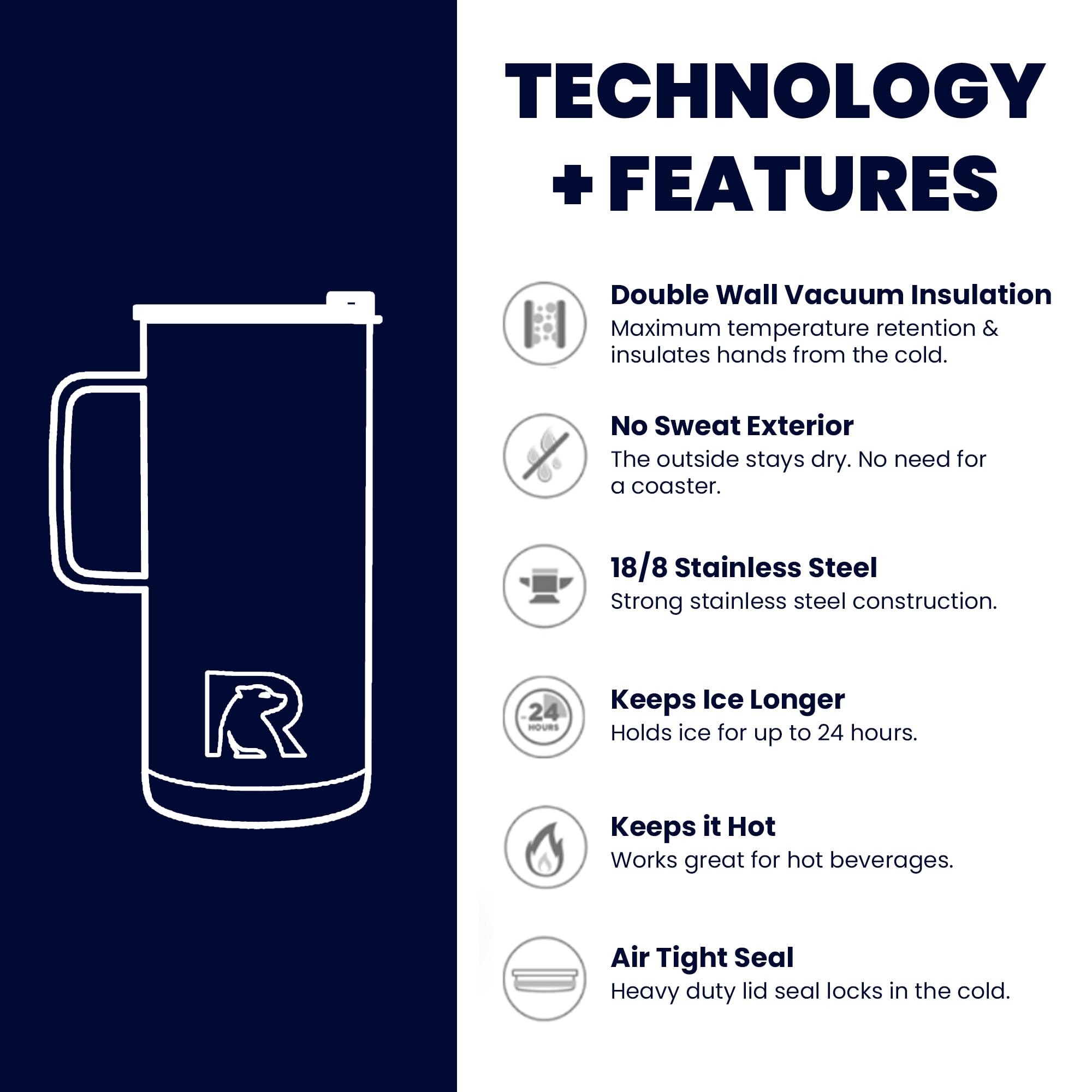 RTIC 16 oz Coffee Travel Mug with Lid and Handle, Stainless Steel Vacuum-Insulated Mugs, Leak, Spill Proof, Hot Beverage and Cold, Portable Thermal Tumbler Cup for Car, Camping, Very Berry