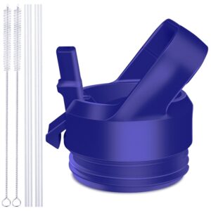 Straw Cap for YETI Rambler Bottle and RTIC Bottle, Straw Lid with 2 Straws and 2 Brushes (Offshore Blue)