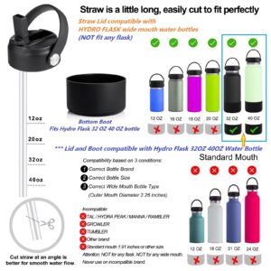 Straw Lid for Hydro Flask 32 40 OZ Wide Mouth, Straw Lid for Hydro Flask 32OZ 40OZ Water Bottle, Replacement Straw Cap for Hydroflask, Lids with Straw Sport Cap, Black Lid Bottom Boot Set