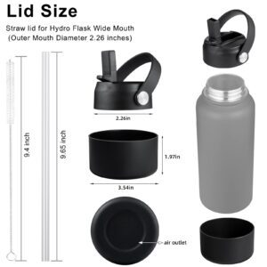 Straw Lid for Hydro Flask 32 40 OZ Wide Mouth, Straw Lid for Hydro Flask 32OZ 40OZ Water Bottle, Replacement Straw Cap for Hydroflask, Lids with Straw Sport Cap, Black Lid Bottom Boot Set