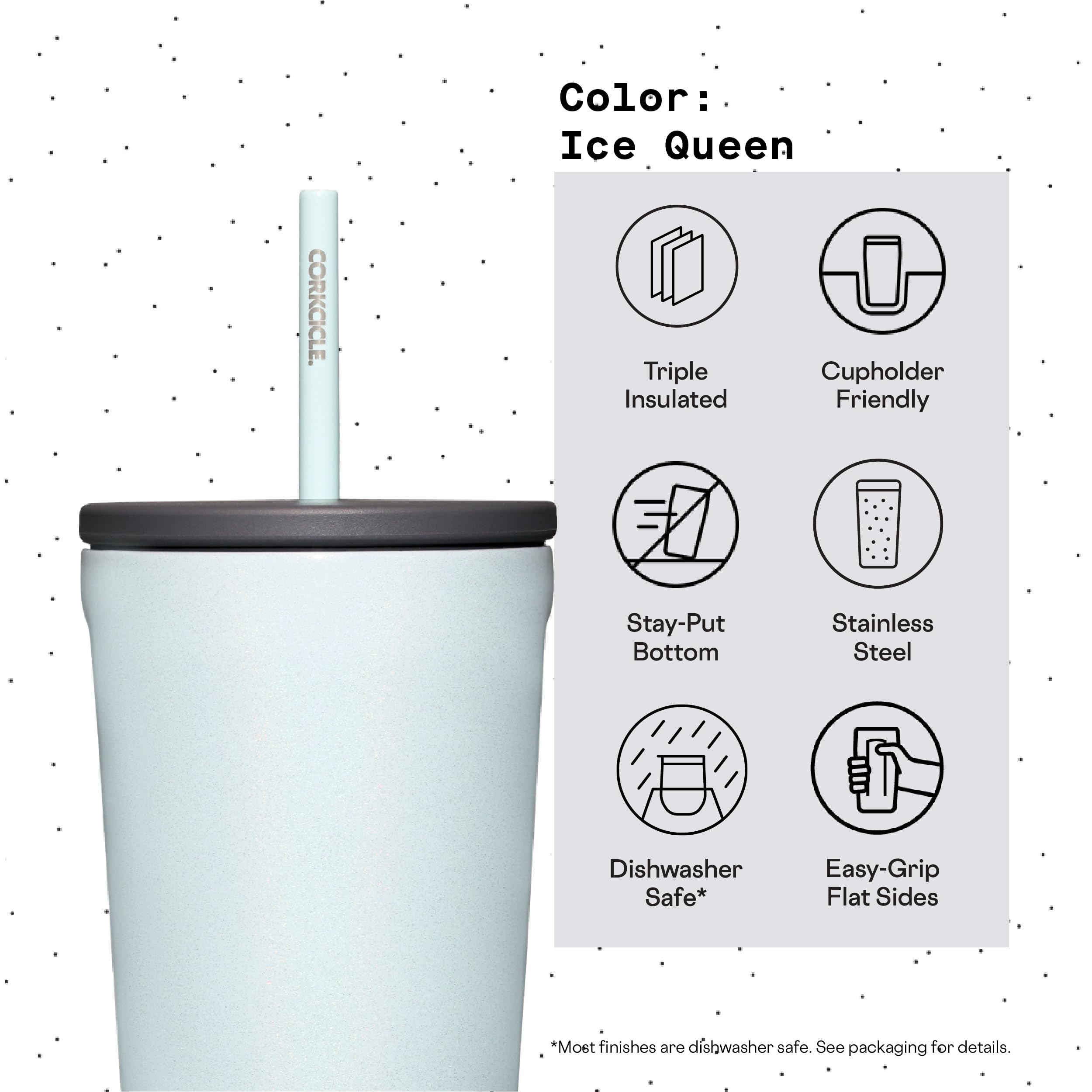 Corkcicle Cold Cup Insulated Tumbler with Lid and Straw, Ice Queen, 24 oz – Reusable Water Bottle Keeps Beverages Cold for 12hrs, Hot 5hrs – Cupholder Friendly Tumbler, Lid for Flexible Sipping