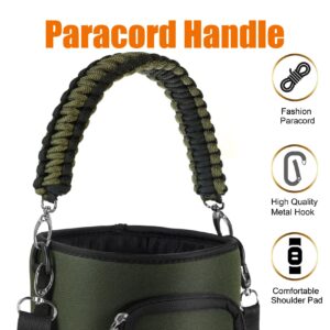 AceTreker 64/87/128 oz Neoprene Water Bottle Sleeve, Half Gallon/One Gallon Sling Carrier Bag for Vacuum Metal Steel Water Jug with Adjustable Shoulder Strap, Paracord Handle and 2 Pocket-Green