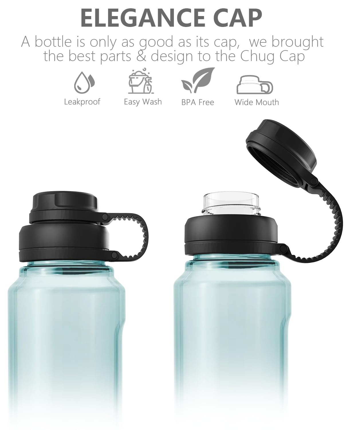 ALIENSX Chug Lid for Wide Mouth Water Bottles, Replacement Tether Cap for Wide Mouth Hydro Flask Rambler 12/16/18/32/40/64 oz and Yeti Yonder 20/25/34/50 oz, Spout Top with Flexible Handle