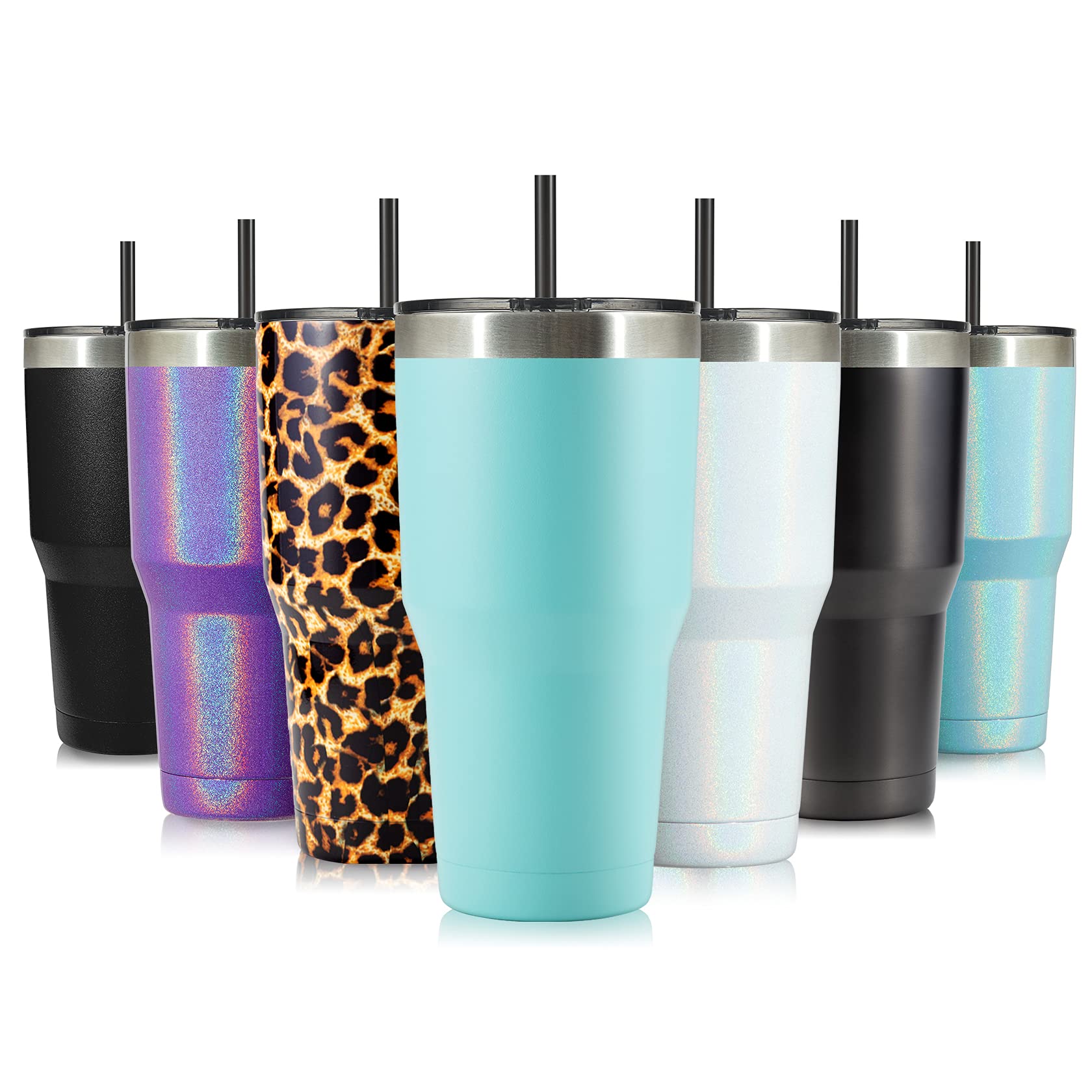 Zibtes 30oz Insulated Tumbler With Lid and Straws, Stainless Steel Double Vacuum Coffee Tumbler Cup, Powder Coated Travel Mug for Home, Office, Travel, Party (Teal 1 pack)