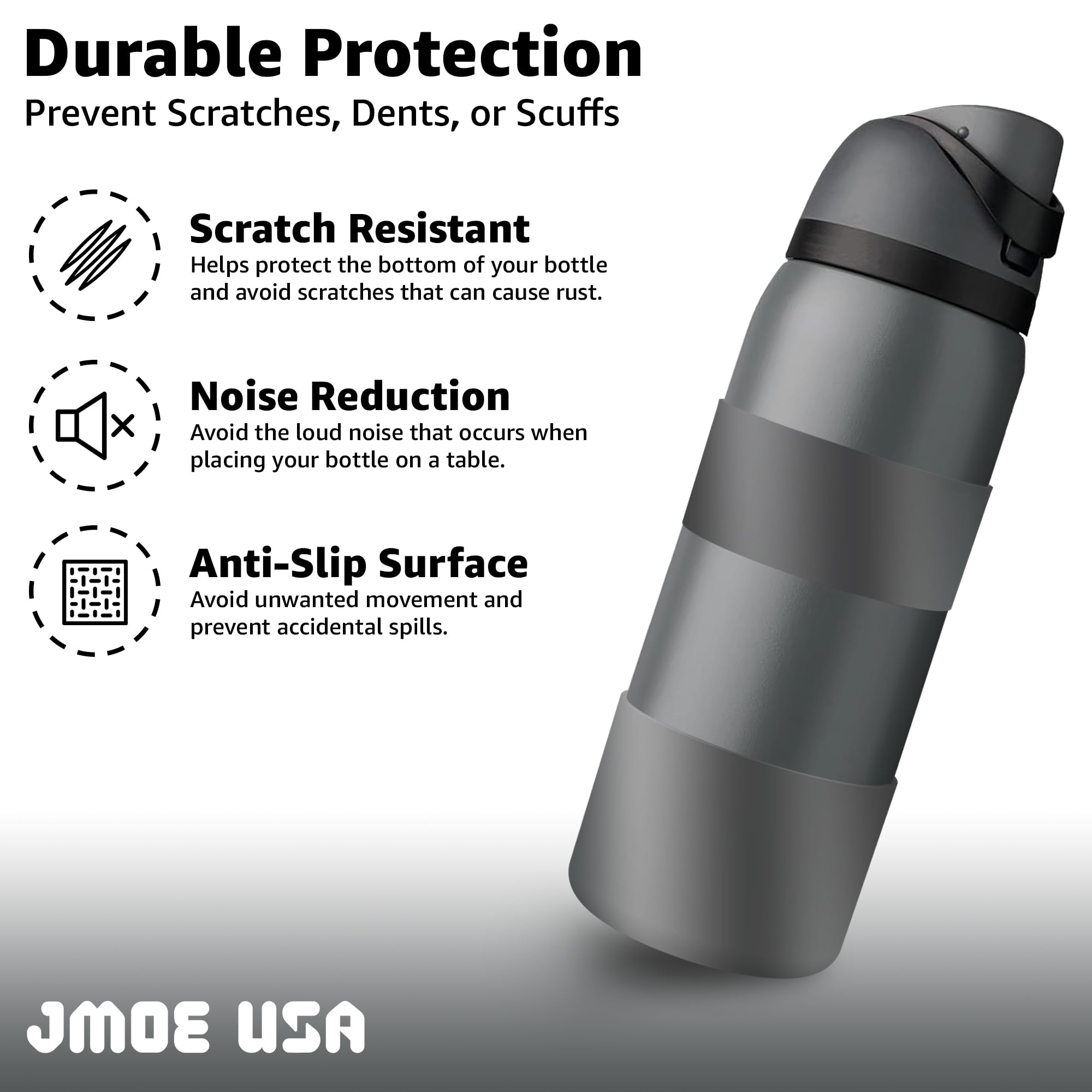 Jmoe USA Silicone Boot Sleeve + Hand Grip for Owala 40oz Water Bottle | BPA Free & Food-Grade Silicone Rubber | Protective Anti-Slip Bottom Bumper Cover | Protects Against Dents & Scratches (Grayt)