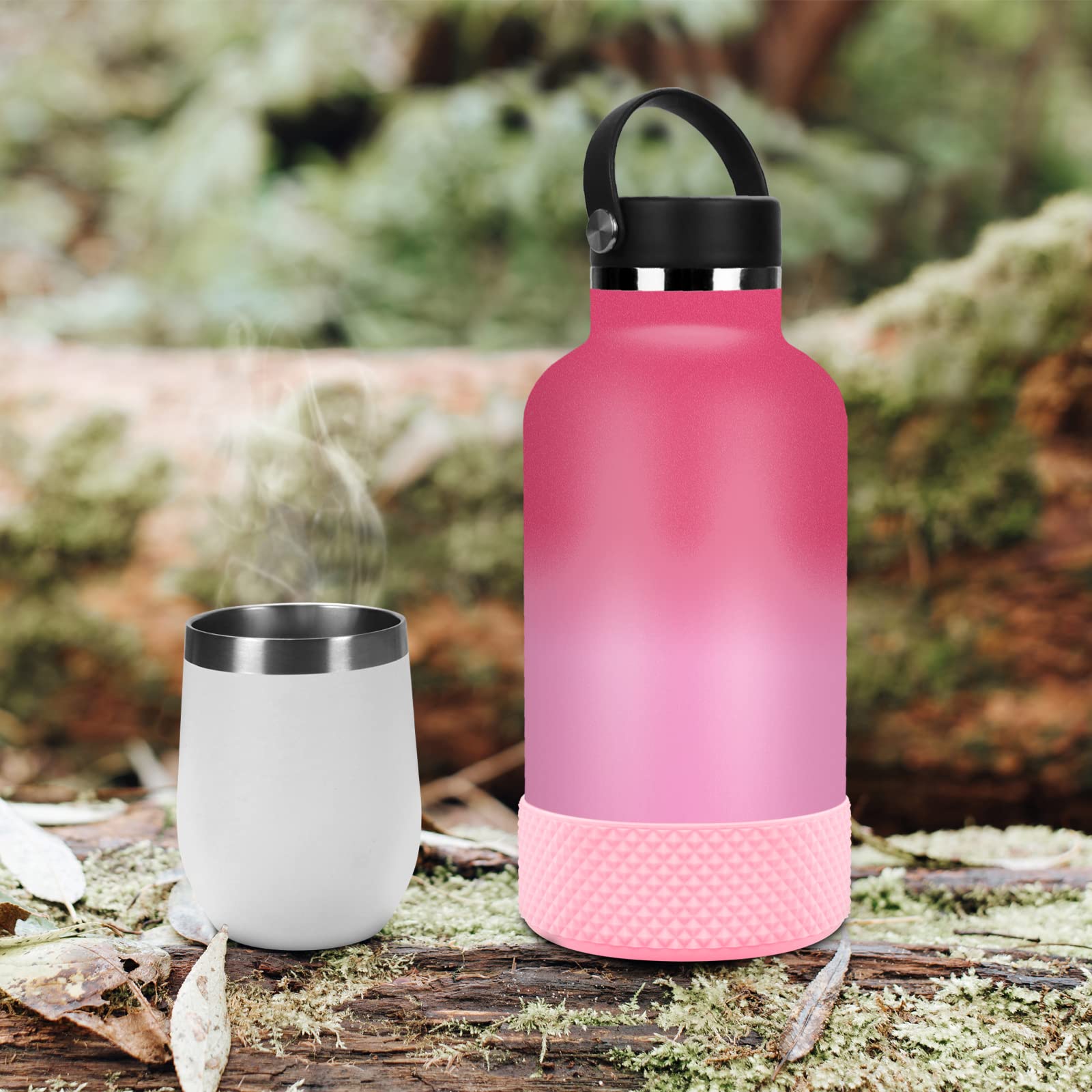 GLINK Bottle Boot, Compatible with Hydro Flask 2.0 Wide Mouth 64 oz Water Bottle and Others, Protective Silicone Bottom Sleeve Cover, Anti-Slip Flex Boot with Diamond Texture (Light Pink)