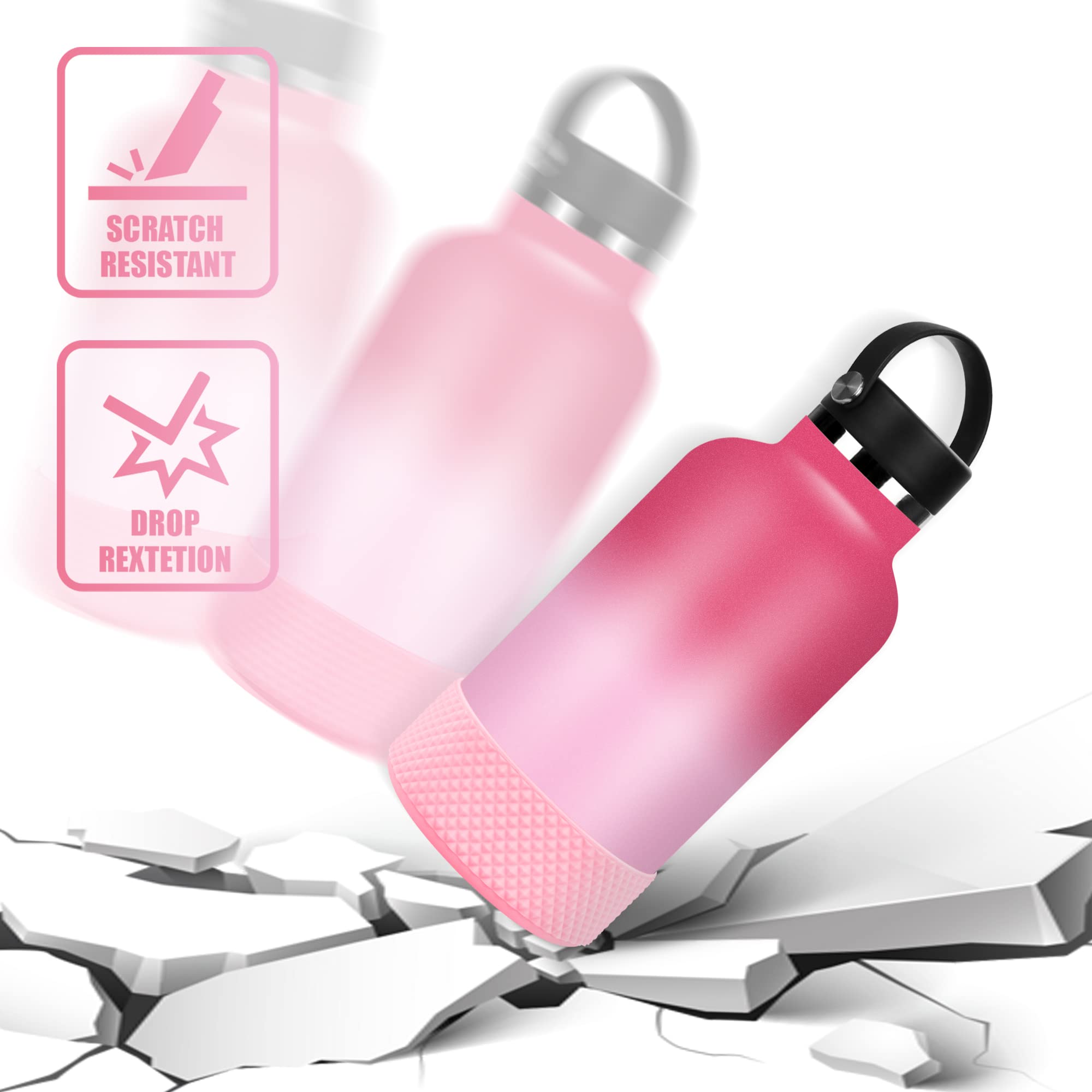 GLINK Bottle Boot, Compatible with Hydro Flask 2.0 Wide Mouth 64 oz Water Bottle and Others, Protective Silicone Bottom Sleeve Cover, Anti-Slip Flex Boot with Diamond Texture (Light Pink)