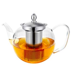 jitejoe glass teapot 40oz,1200ml glass tea kettle with removable infuser for loose leaf tea,thickened glass teapot with infuser for stove top,premium tea pot microwave & stovetop & dishwasher safe